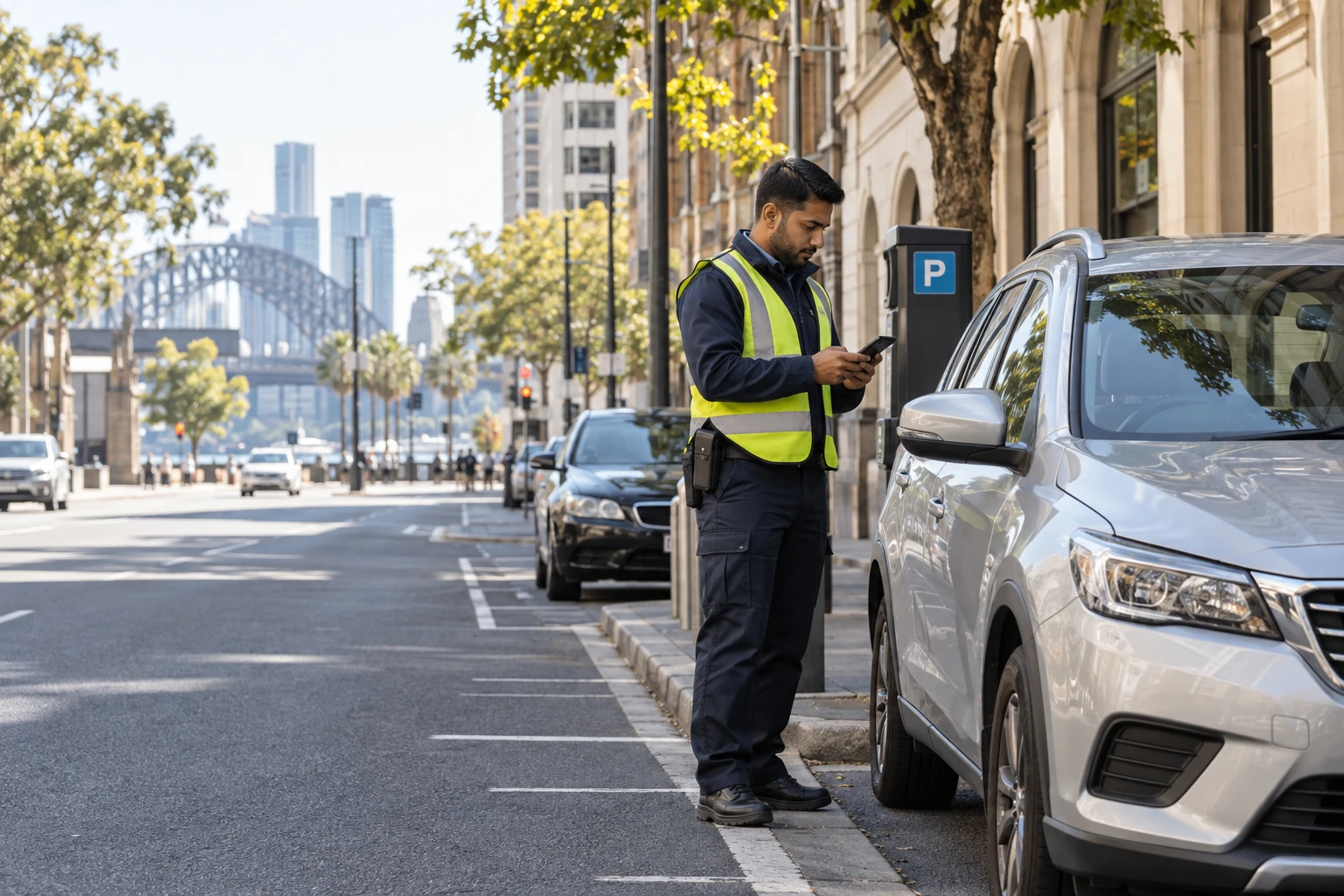 Illustrative officer checking vehicle observations